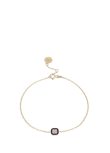 Navy Blue Square Enamel Diamond Stone 14K Gold Unisex Bracelet