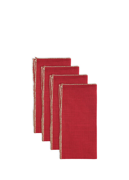 Gold Red 4-Piece Christmas Linen Napkin Set