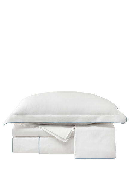 Blue Striped White Cotton Sateen Double Bedding Set 200x220 cm