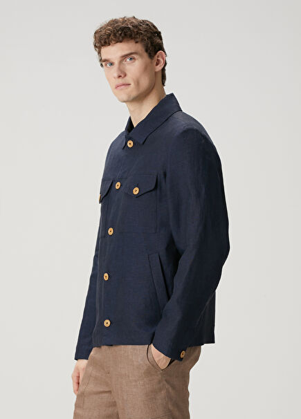 Navy Blue Linen Jacket