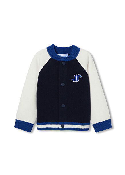 Teddy Baby Boy Cardigan with Ribbed Neckline
