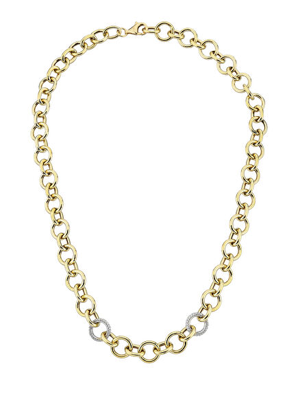 Small Size Stone Detailed Gold Round Chain Necklac