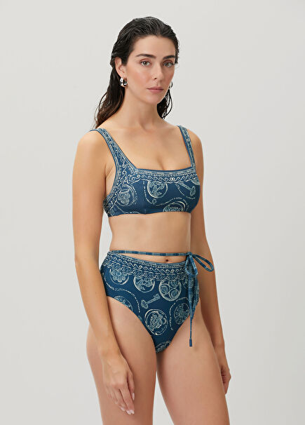Lucky Mavi Desenli Bikini Üstü