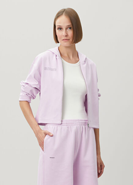 Lila Kapüşonlu Fermuarlı Sweatshirt