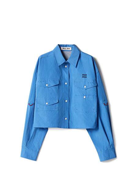 Açık Mavi Poplin Uzun Kollu Kadın Gömlek