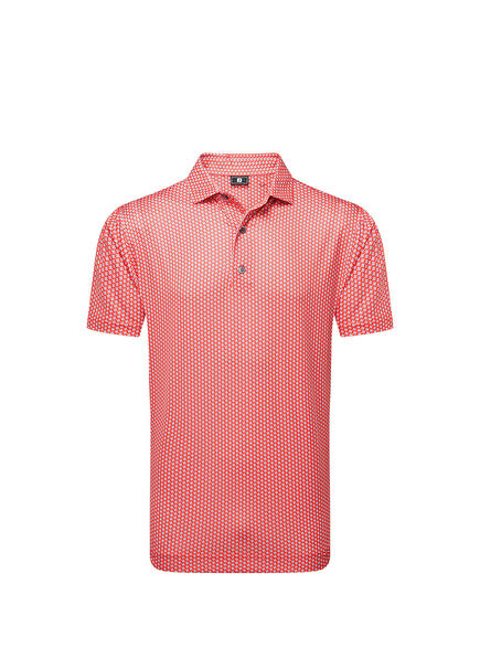 Houndstooth Geo Lisle Hibiscus Kırmızı Kısa Kollu Erkek Golf T-Shirt 