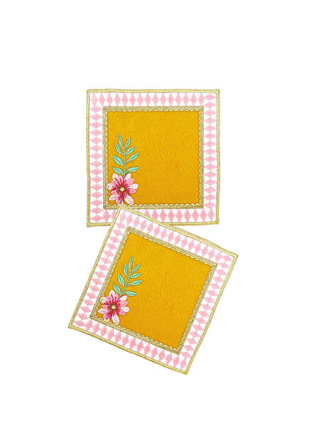 Pink Checkered Mustard Velvet 2-Pack Cocktail Napkin