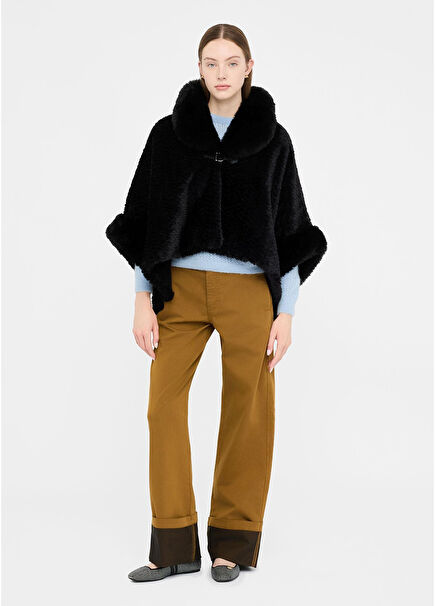 Siyah Suni Kürk Kadın Panço