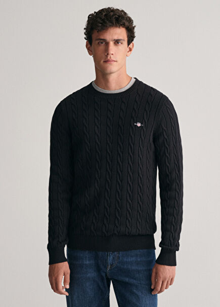 Siyah Bisiklet Yaka Regular Fit Erkek Kazak