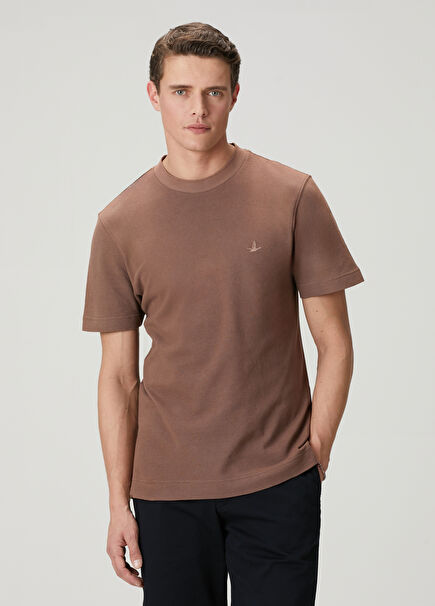 Kahverengi Relax Fit Pamuk Keten T-shirt