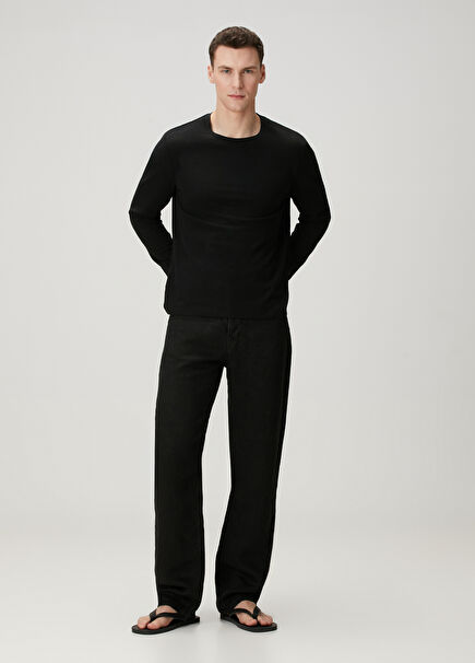 Siyah Keten Jean Pantolon