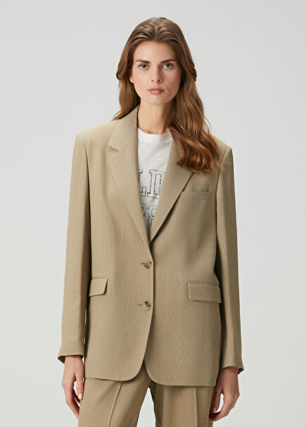 Oversized Dark Beige Striped Blazer