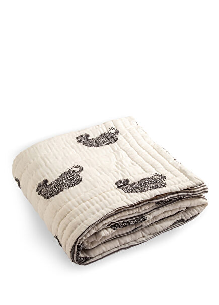 Wild Leopard Off White Organic Cotton Double Bedspread 220 x 240 cm