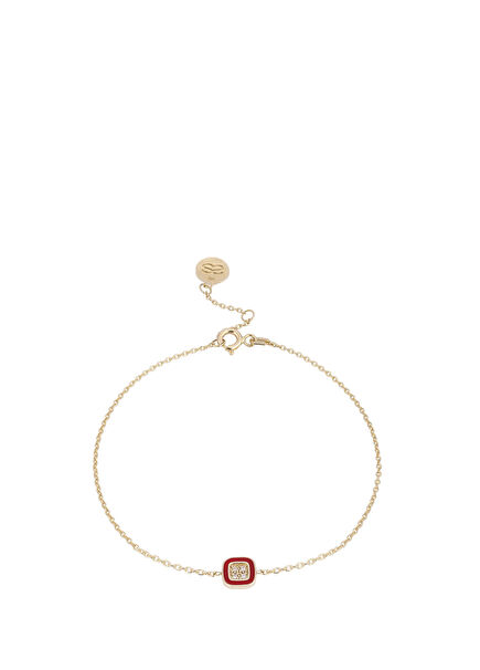 Red Square Enamel and Diamond Stone Bracelet