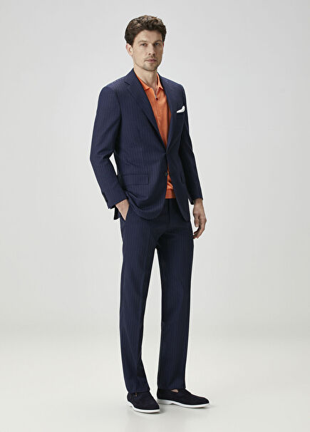 Blue Stripe Patterned Wool Suit