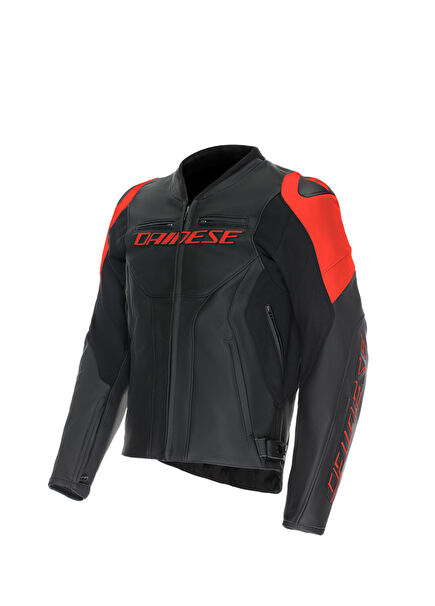 Racing 5 Black Red Fluo Leather Men's Motorcycle Jacket