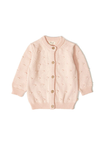 Pembe Baloncuk Desenli Organik Pamuk Kız Bebek Triko Hırka