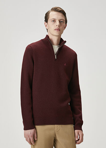 Plum Zippered Basic Wool Sweater