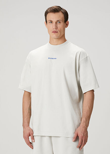 Beyaz Logo Nakışlı T-shirt