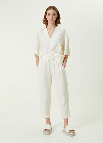 Ecru Slim Leg Linen Trousers
