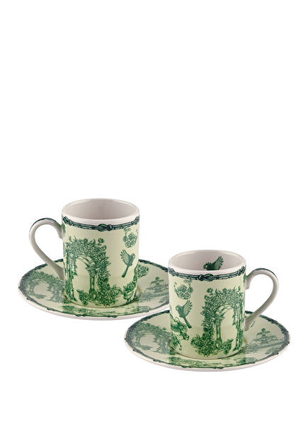 Fontana Green Patterned Porcelain 2-Piece Coffee Cup and Saucer Set