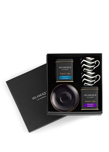 Traditional & Chocolate Turkish Coffee 125 gr & Zigzag Black Cup Set