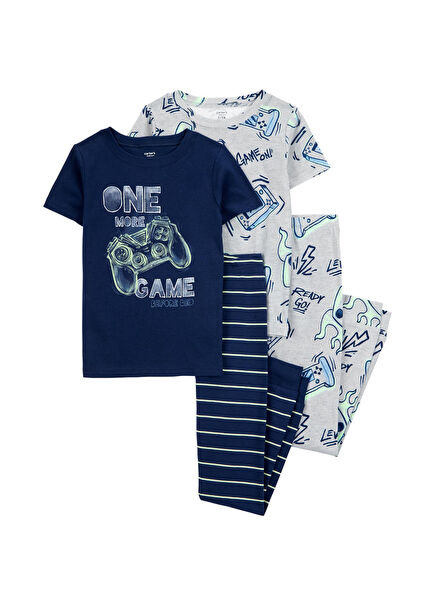 Kısa Kollu T-Shirt Pantolon Pijama Erkek Çocuk 4'lü Set 
