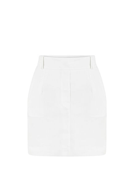 Amanda Beyaz Yüksek Bel Kadın Mini Etek