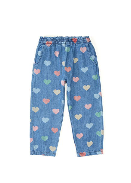 Blue Heart Printed Girls' Organic Cotton Pants
