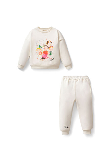 Heidi Desenli Krem Pamuklu Kız Çocuk Eşofman Takımı