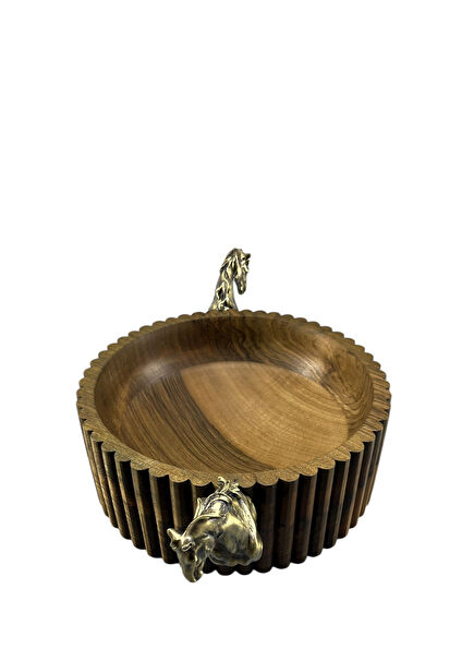 Kahverengi Büyük 2 Atlı Ahşap Sunum Tabağı