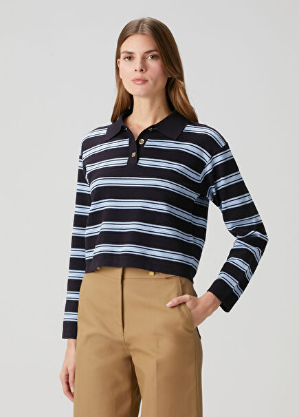 Lacivert Çizgili Polo Triko