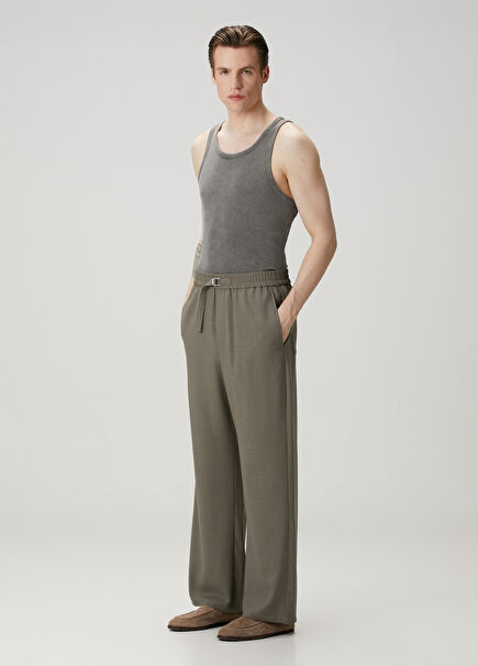 Stone Waist Belted Wool Trousers