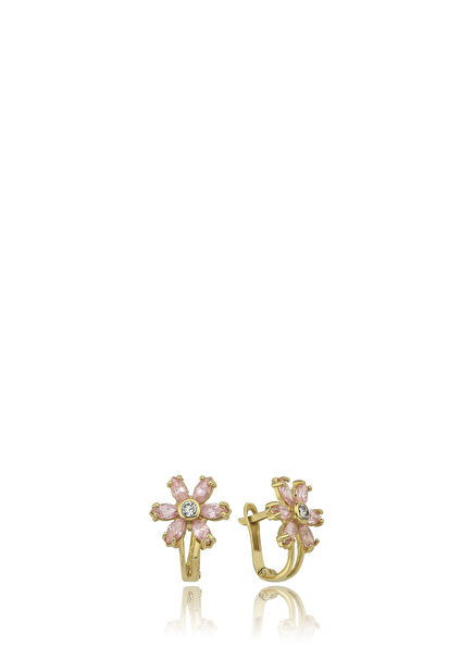 Floral Çiçekli 14 Ayar Altın Kız Çocuk Küpe