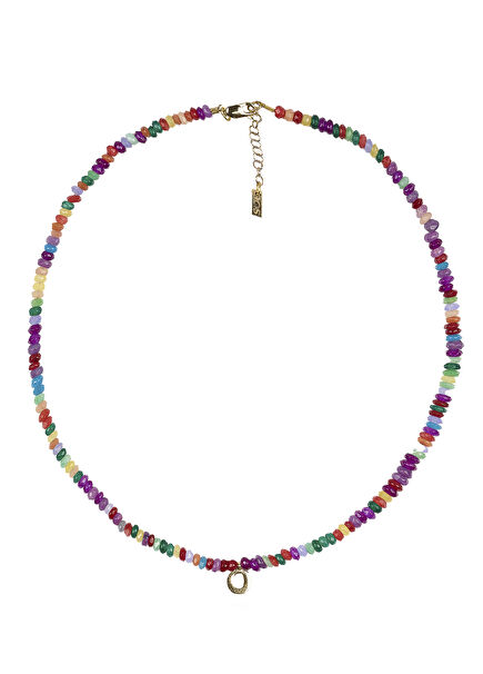 Mixed Color Jade 925 Sterling Silver Women's Necklace with the Letter O