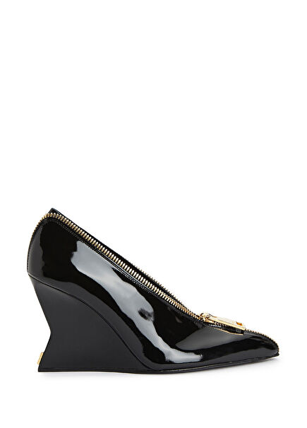 Patent Leather Heels With Black Zipper Detail