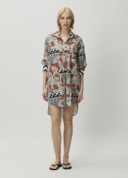 Tara Cinnamon Patterned Mini Shirt Dress