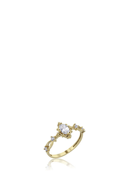 Vintage 14K Yellow Women's Gold Ring with Oval Stone