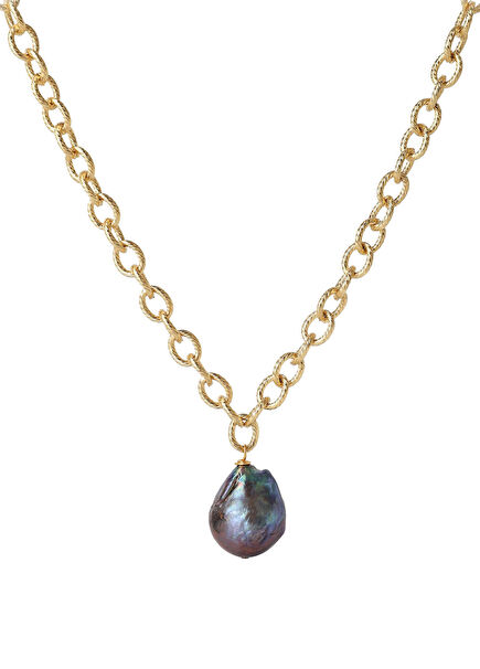 Caroline Altın Kaplama Kadın Siyah İnci Kolye