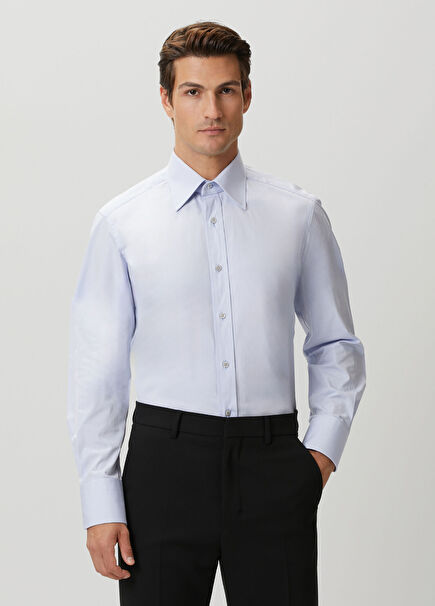 Slim Fit Mavi Poplin Gömlek