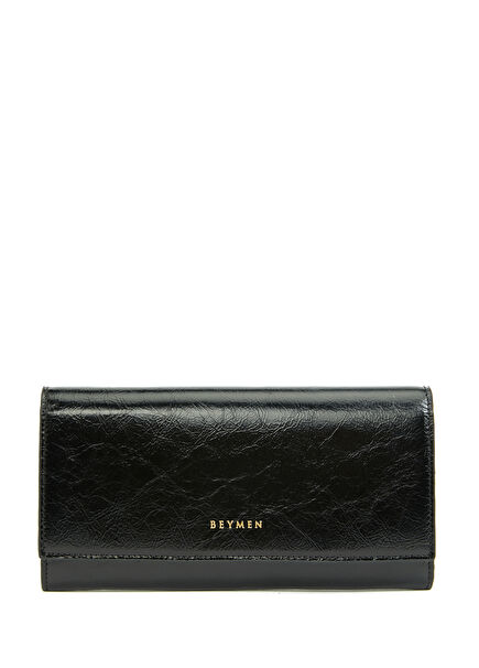 Compact Black Women's Leather Large Wallet