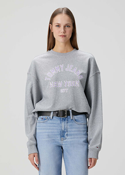 Boxy Fit Gri Logolu Sweatshirt