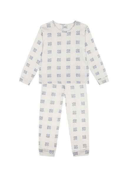 Krem Ekose Çiçek Uzun Kollu Kız Çocuk Pijama Takımı