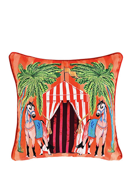 Horse Patterned Orange Decorative Throw Pillow Cover 50x50 cm
