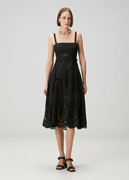 Glimmer Siyah Midi Elbise