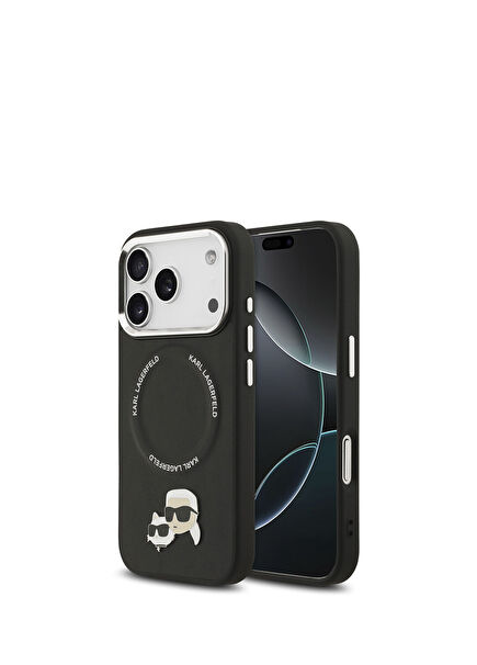 iPhone 17 Pro Max Magsafe Uyumlu K&C PU Metal Detaylı Siyah Deri Telefon Kılıfı