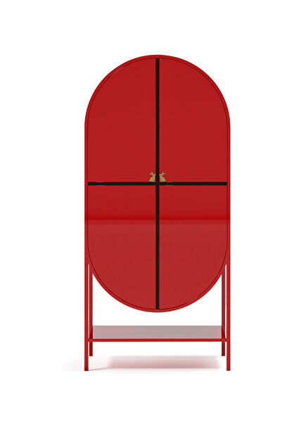 Red Black Wooden Liquor Cabinet