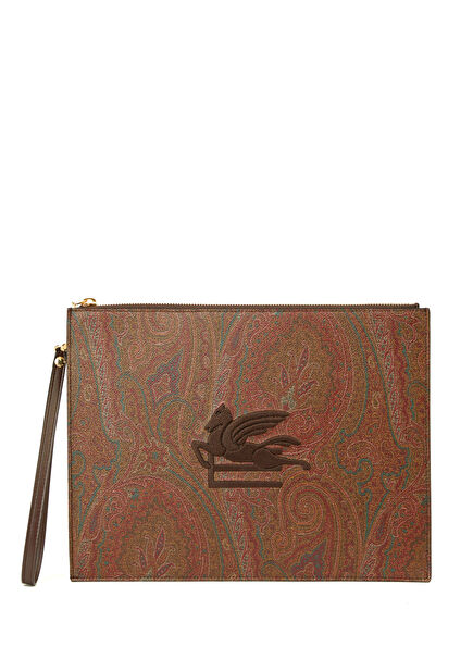 Brown Ethnic Patterned Men's Clutch