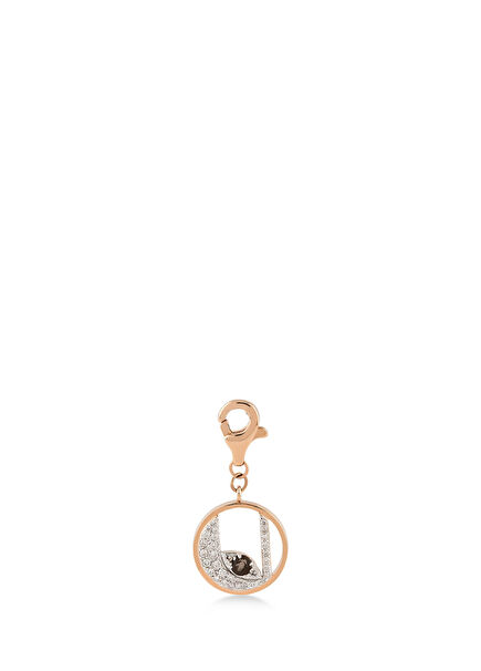 Mini “U” Harfli Charm Pırlanta Smokey Topaz Taşlı 14 Ayar Pembe Altın