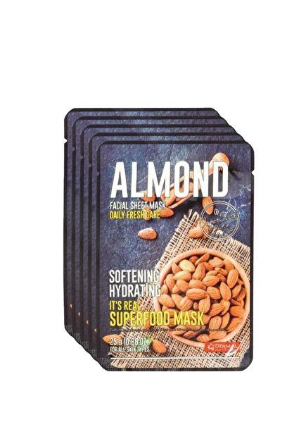 Almond Facial Sheet Mask Superfood Nemlendici ve Yumuşatıcı Badem Yüz Maskesi 5'li Set 25 gr
